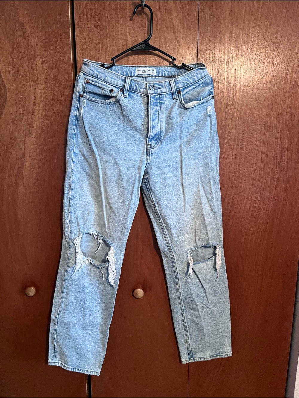 Abercrombie & Fitch Light Blue Straight-Leg Ripped Jeans